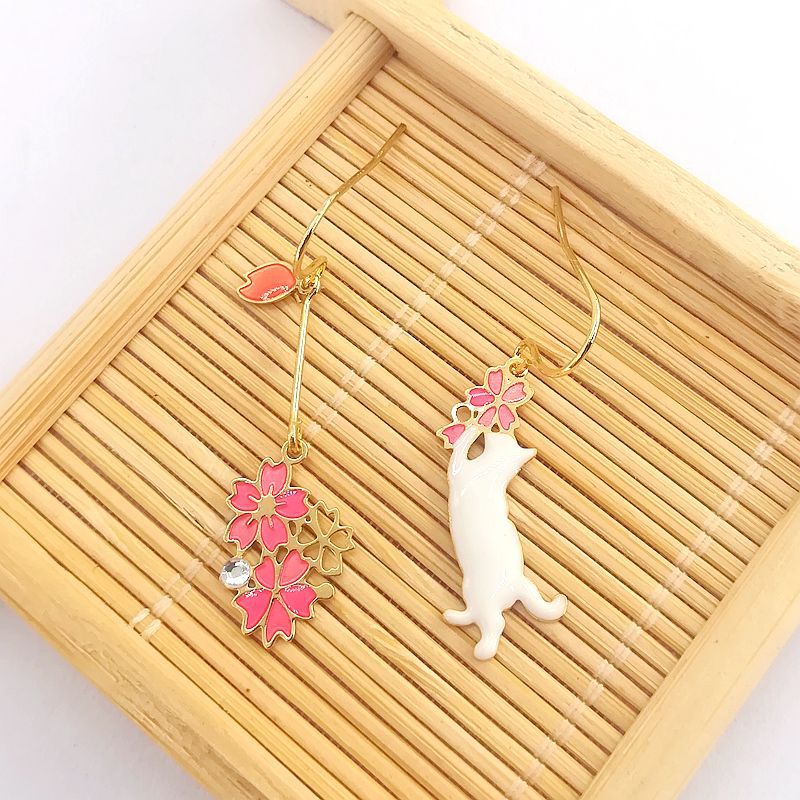 Alloy Cute Cat Flower Earrings MIC-MSY008