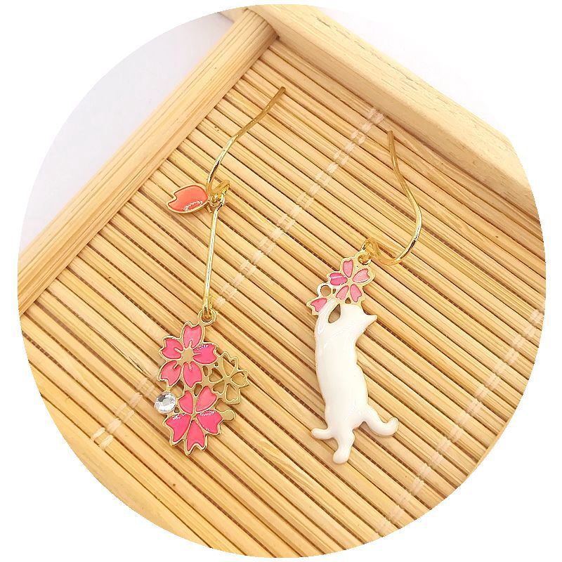 Alloy Cute Cat Flower Earrings MIC-MSY008