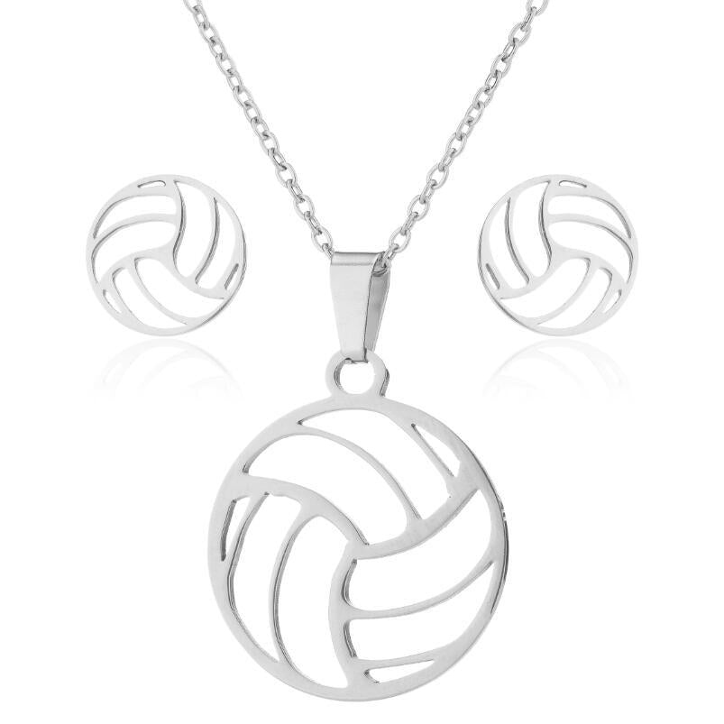 Stainless Steel Volleyball Necklace Earrings Set SS008