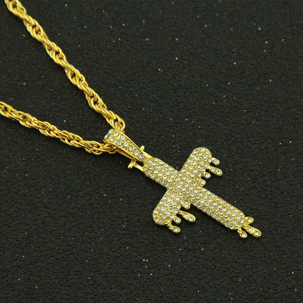 Alloy diamond embellished droplet shaped cross necklace MIC-ShangH008