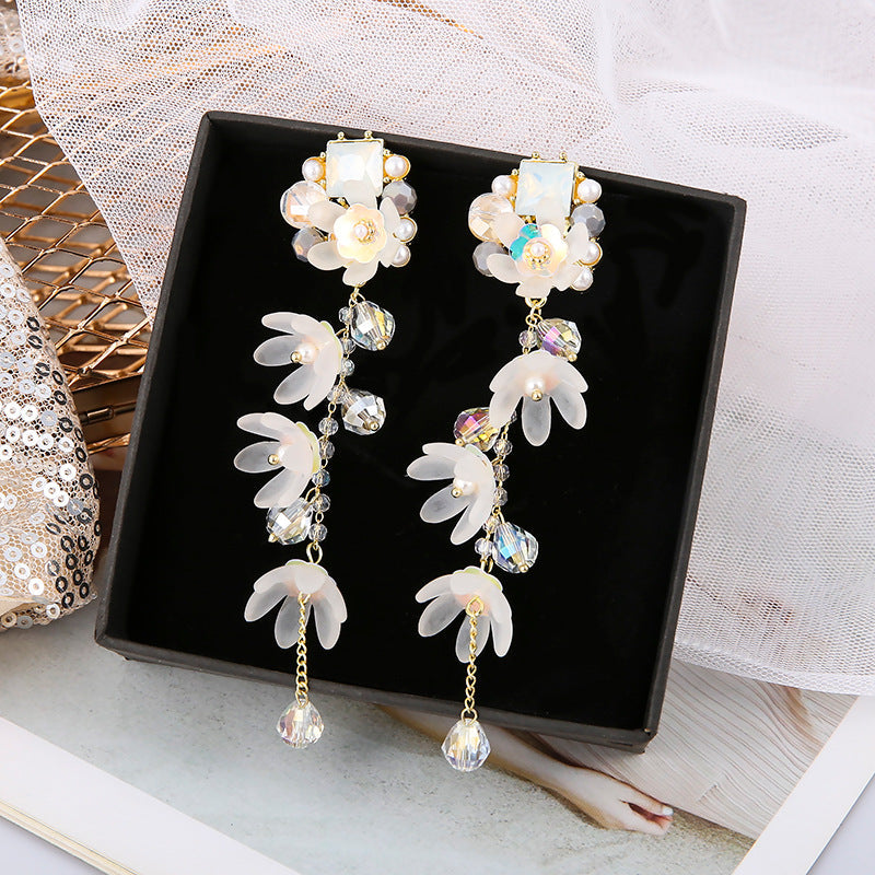 Plastic Flower Tassel Long Earrings MIC-QianC001