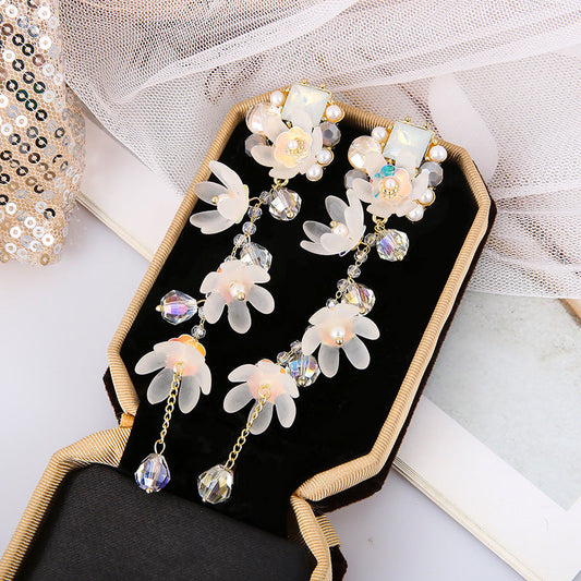 Plastic Flower Tassel Long Earrings MIC-QianC001