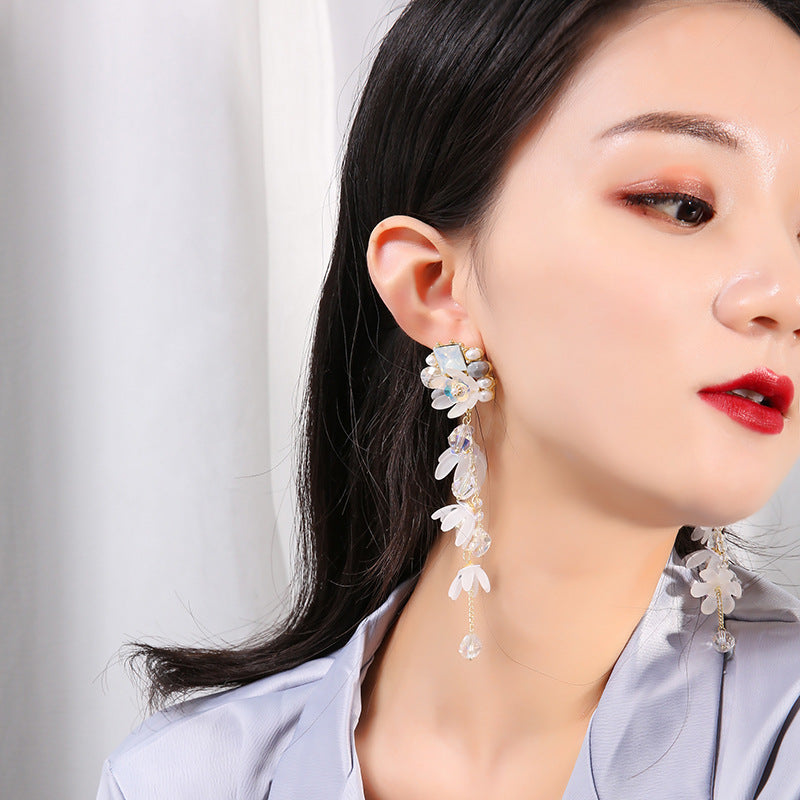 Plastic Flower Tassel Long Earrings MIC-QianC001