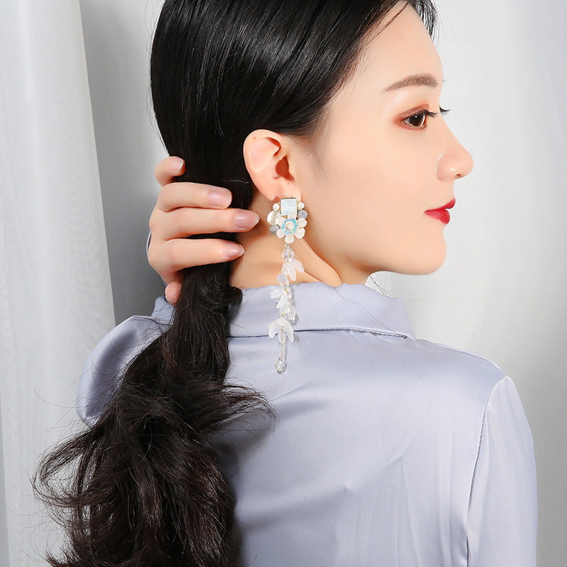 Plastic Flower Tassel Long Earrings MIC-QianC001