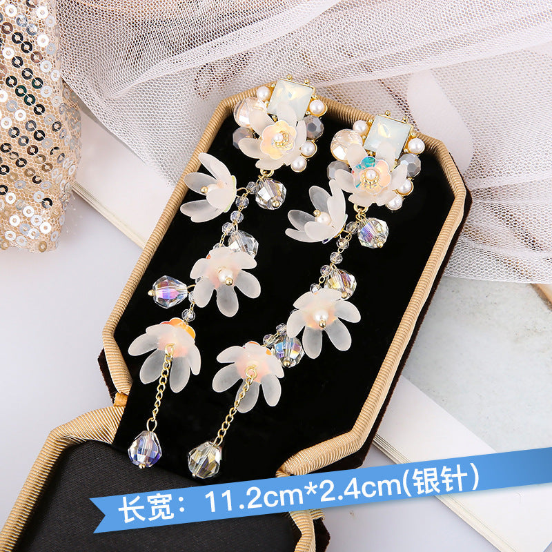 Plastic Flower Tassel Long Earrings MIC-QianC001