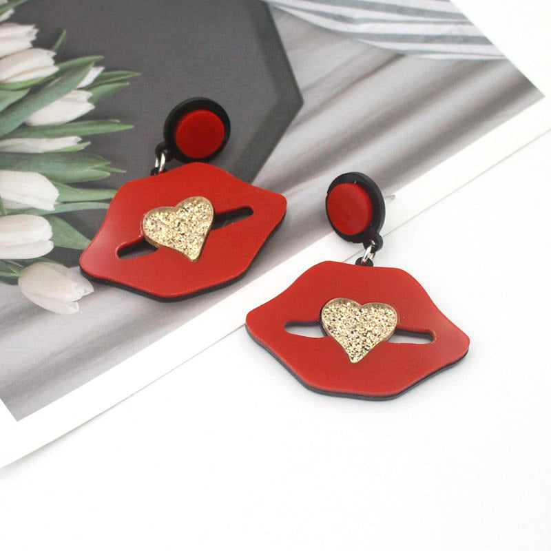 Acrylic red mouth earrings（Minimo de compra 2）MIC-OuG025