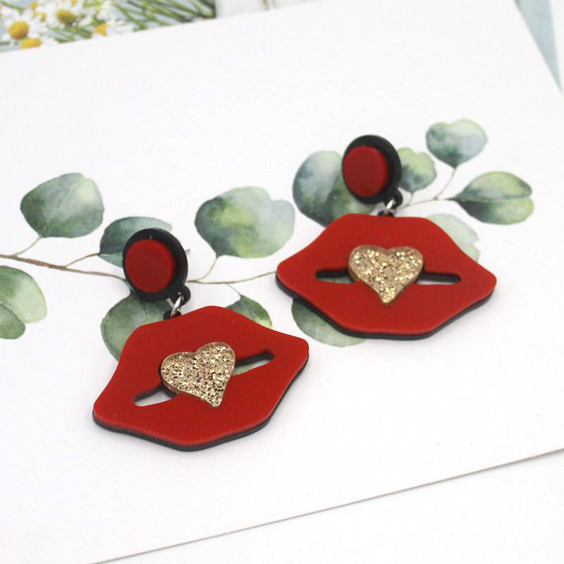 Acrylic red mouth earrings（Minimo de compra 2）MIC-OuG025