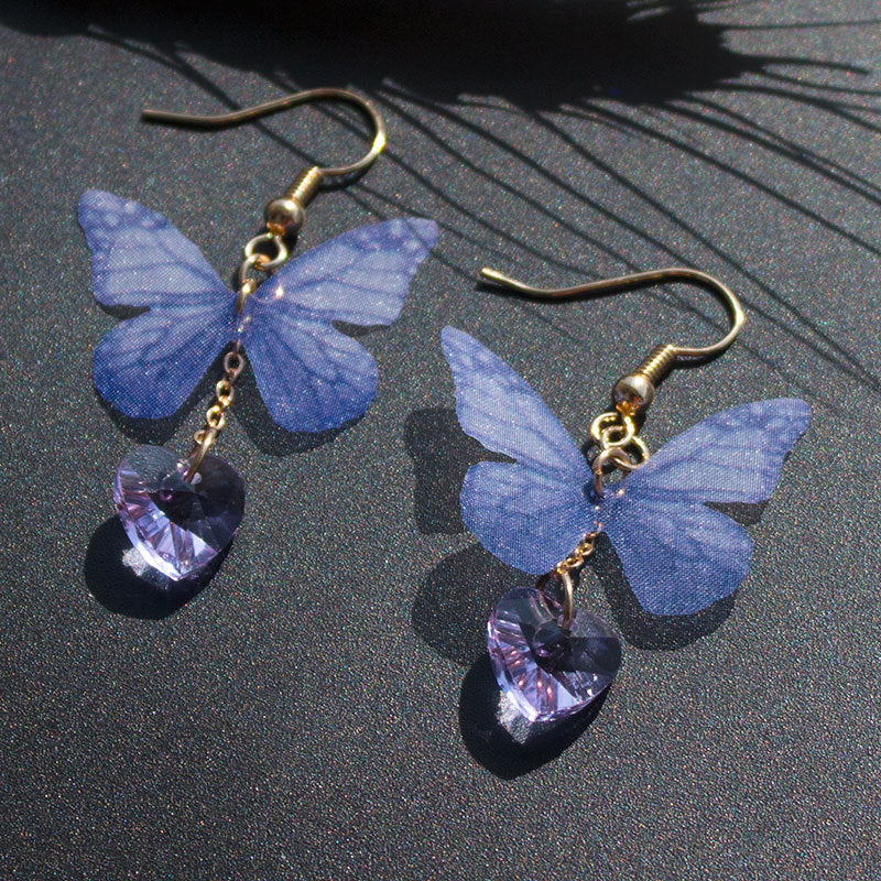 Acrylic New Butterfly Love Crystal Earrings (Minimo de Compra 12) MIC-QiuS005