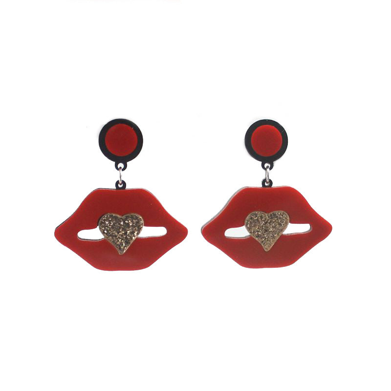 Acrylic Red Mouth Stud Earrings MIC-QiuG003