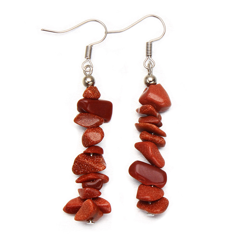 Earrings Stainless Steel Natural Stone Crystal Long Style YinW002