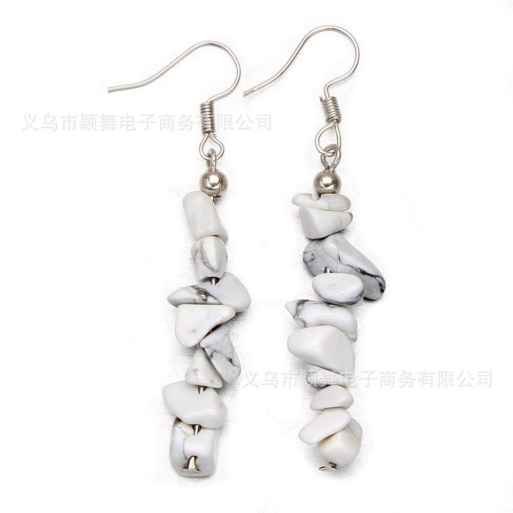 Earrings Stainless Steel Natural Stone Crystal Long Style YinW002