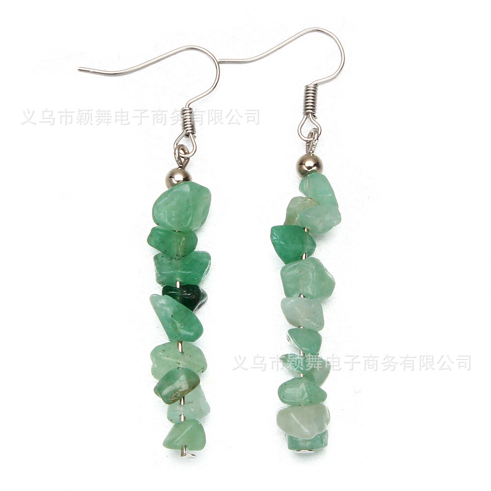 Earrings Stainless Steel Natural Stone Crystal Long Style YinW002