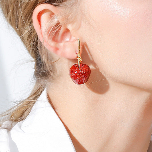 S925 Silver Needle Red Cherry Apple Stud Earrings Duoli003