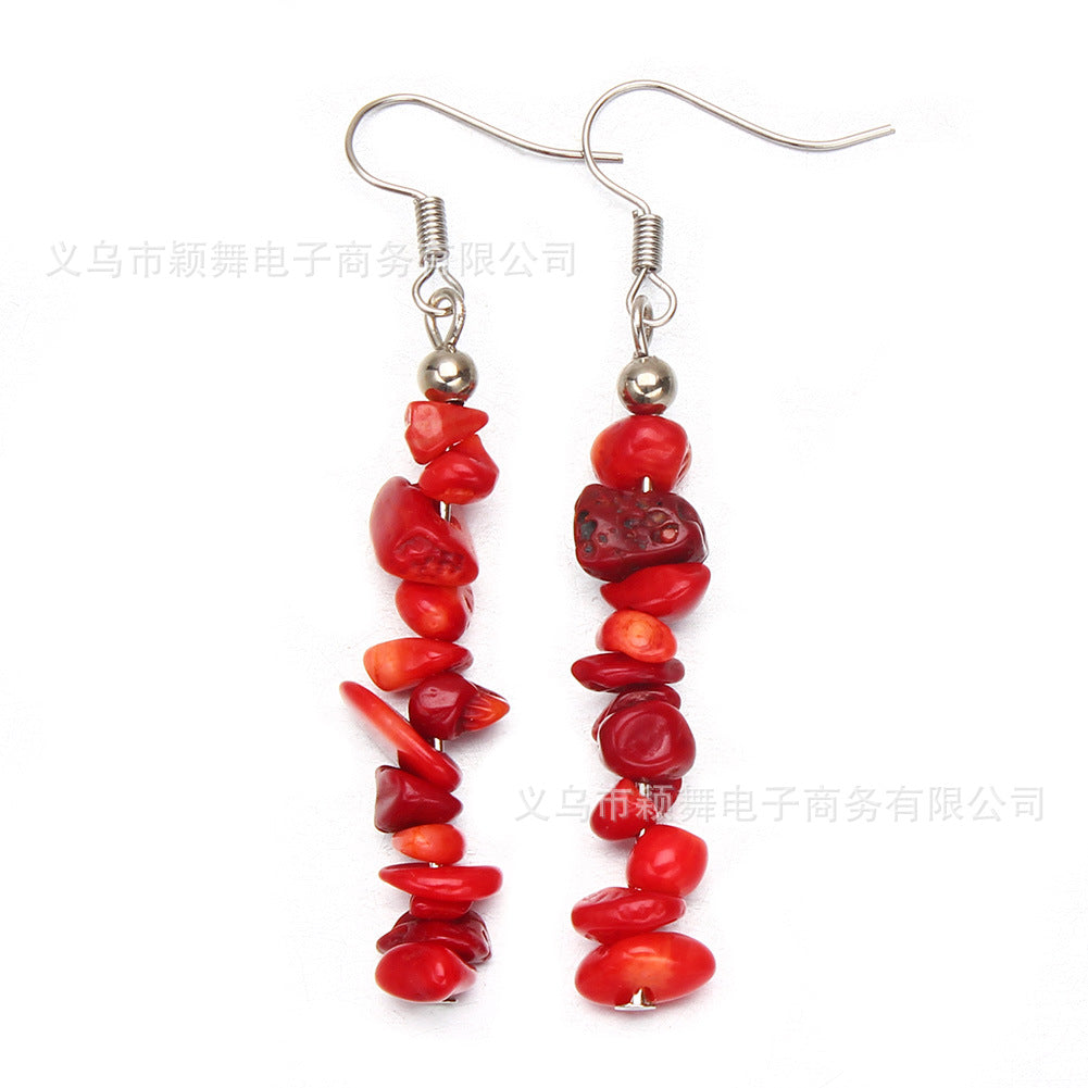 Earrings Stainless Steel Natural Stone Crystal Long Style YinW002