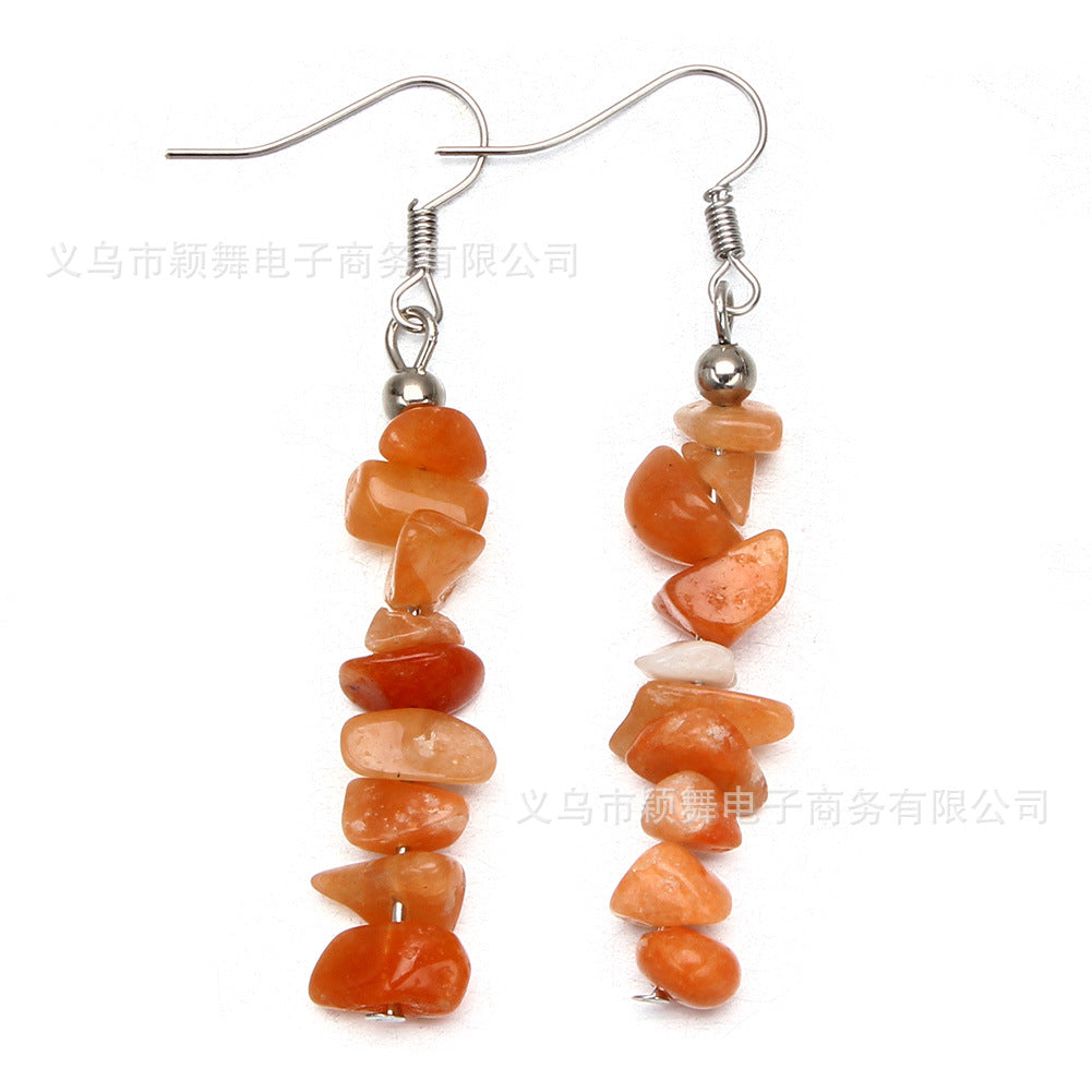 Earrings Stainless Steel Natural Stone Crystal Long Style YinW002