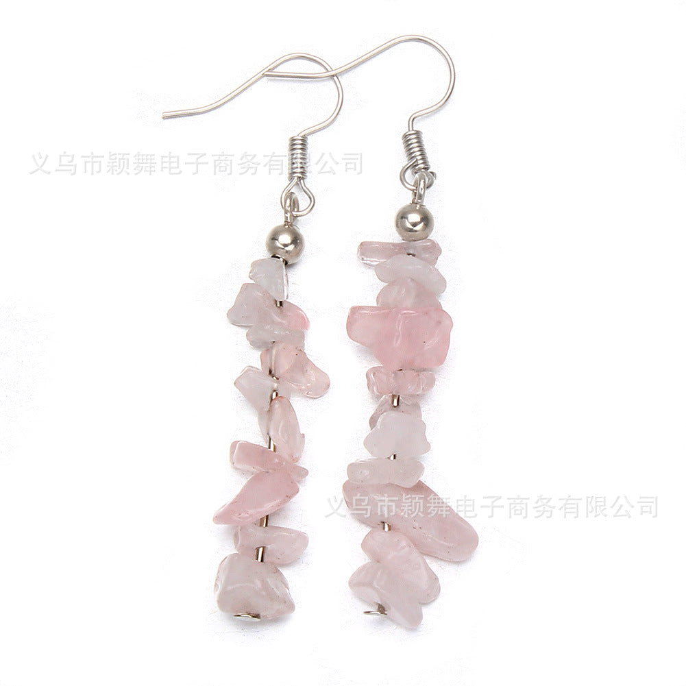 Earrings Stainless Steel Natural Stone Crystal Long Style YinW002