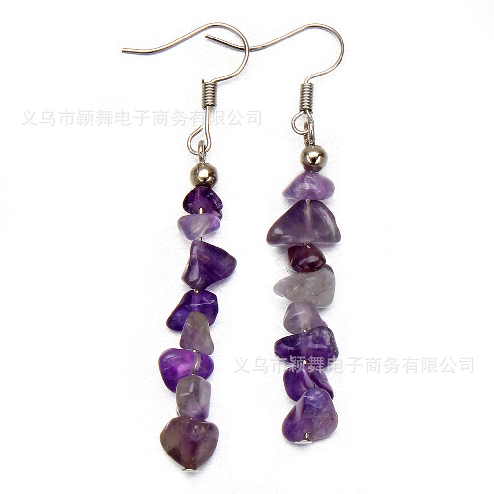 Earrings Stainless Steel Natural Stone Crystal Long Style YinW002