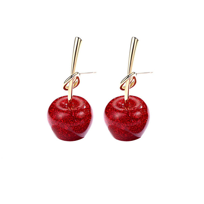 S925 Silver Needle Red Cherry Apple Stud Earrings Duoli003