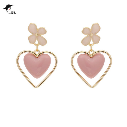 Acrylic Drip Oil Flower Peach Heart Earrings MIC-FeiF001