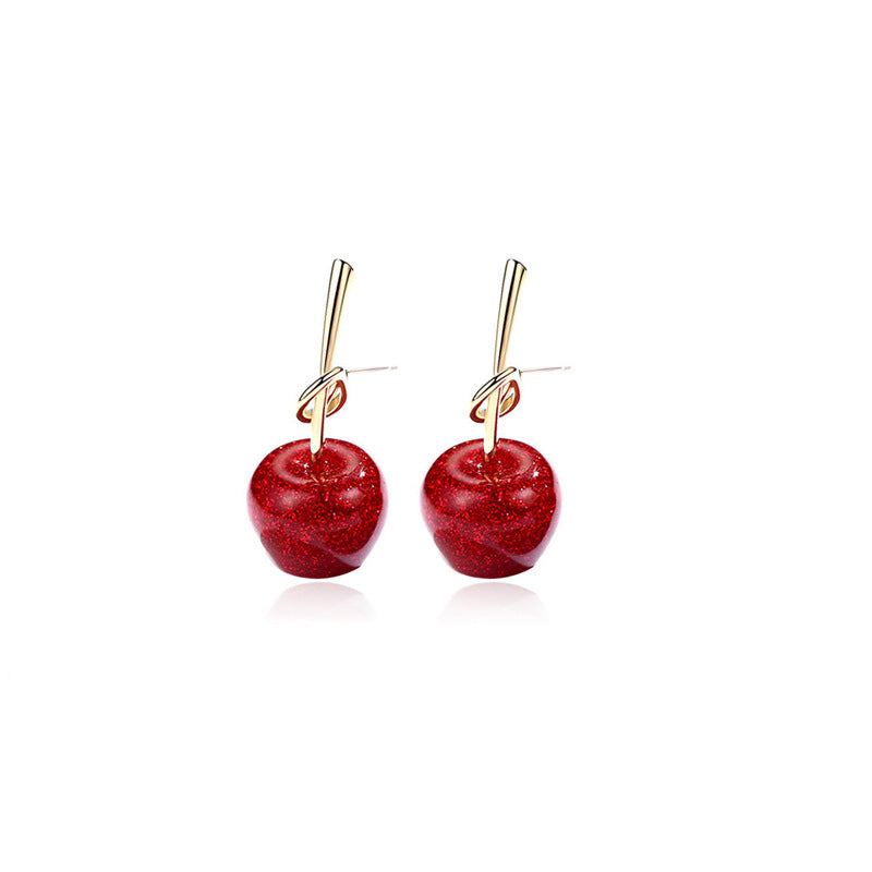 S925 Silver Needle Red Cherry Apple Stud Earrings Duoli003