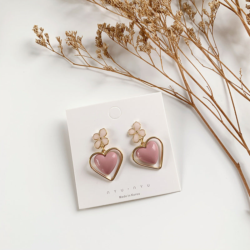 Acrylic Drip Oil Flower Peach Heart Earrings MIC-FeiF001