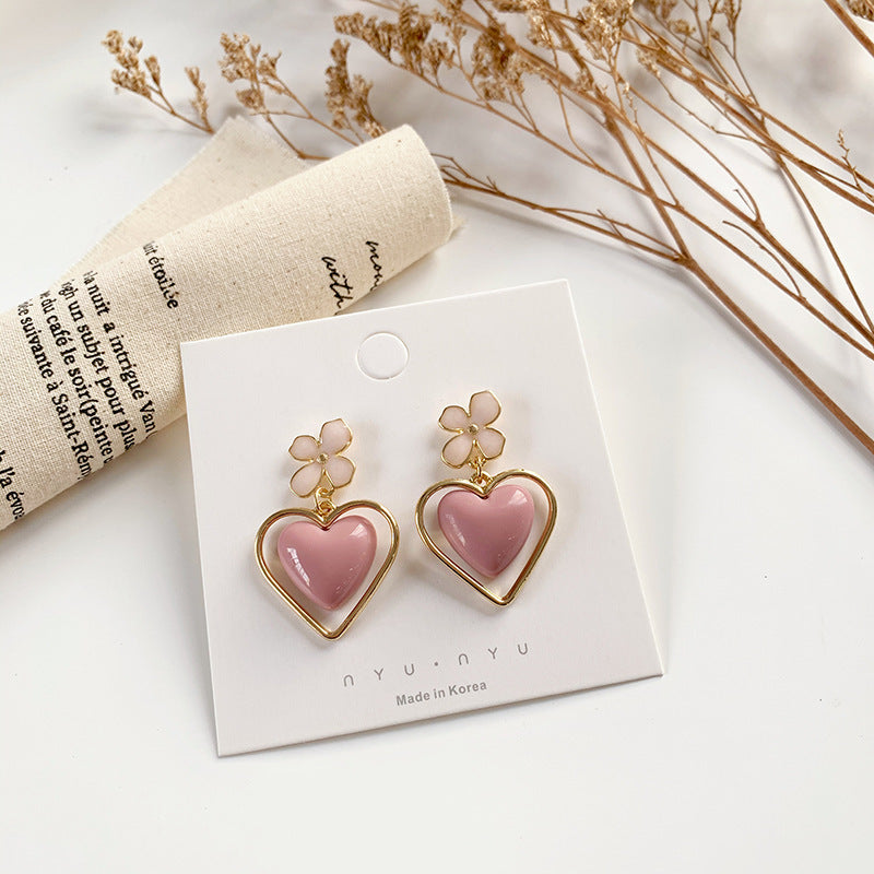 Acrylic Drip Oil Flower Peach Heart Earrings MIC-FeiF001