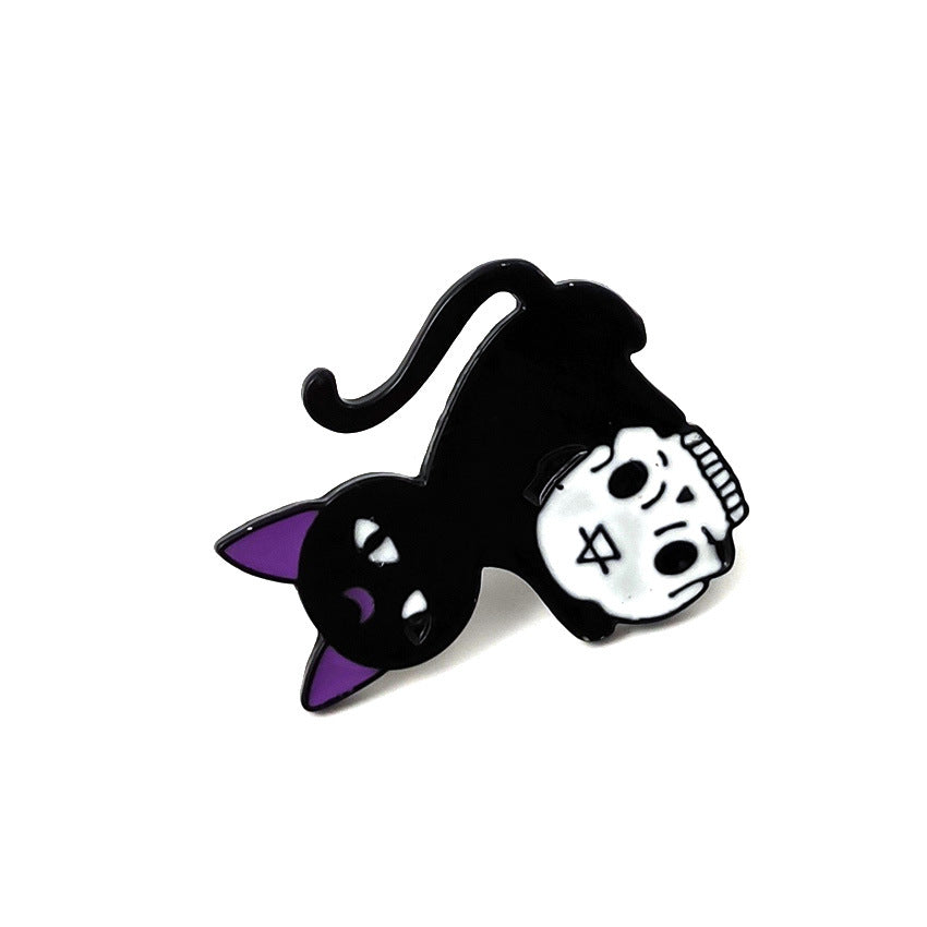 Alloy black cat skull brooch MYA-LanT001