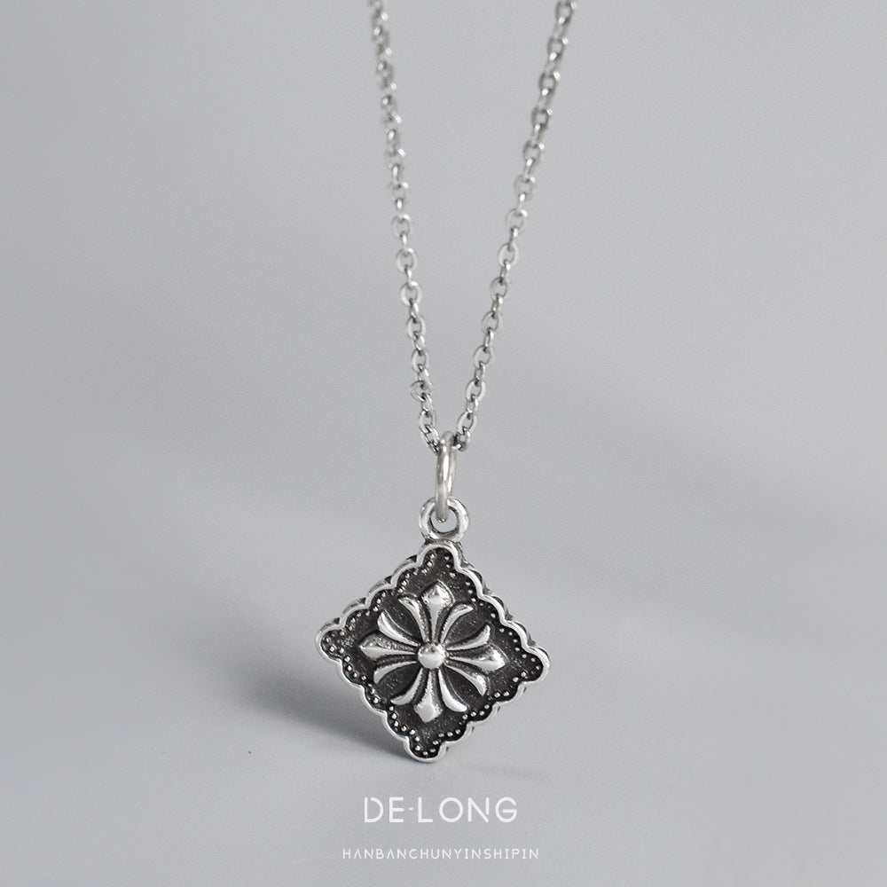 S925 Silver Cross Square Necklace MIC-DeL007