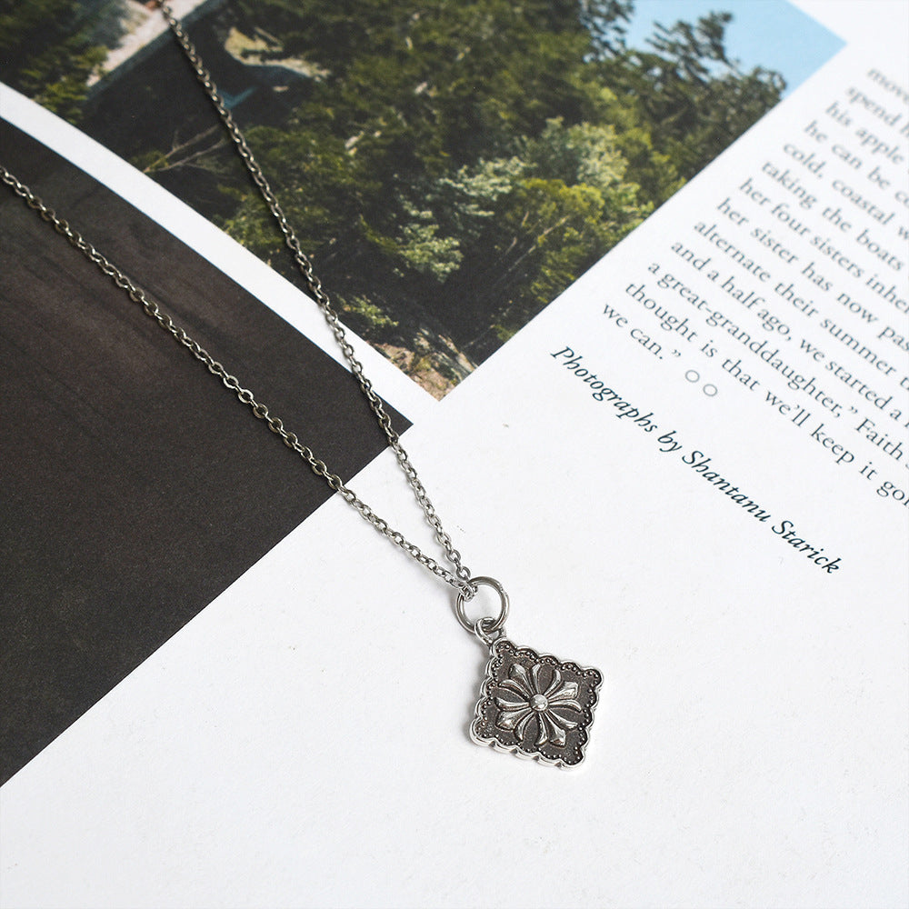 S925 Silver Cross Square Necklace MIC-DeL007