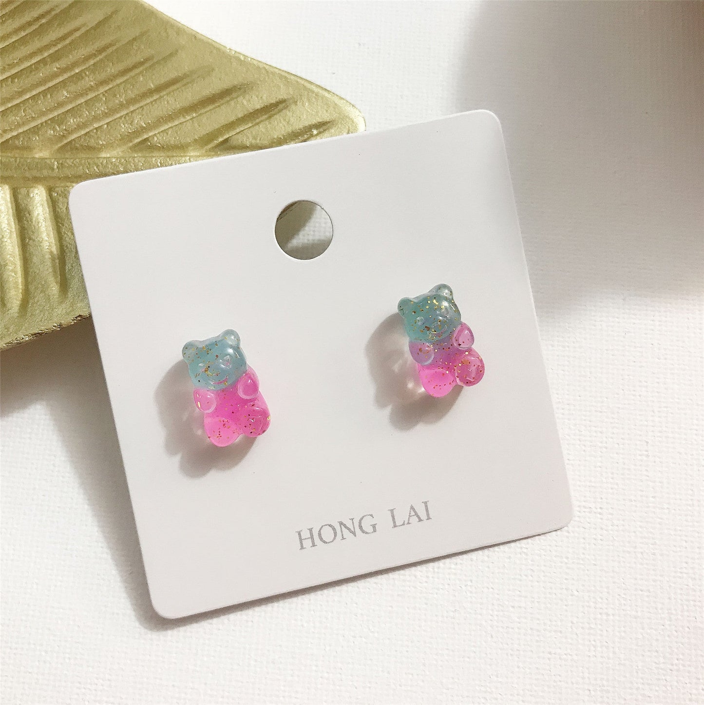 Resin candy color bear earrings MIC-JiX019