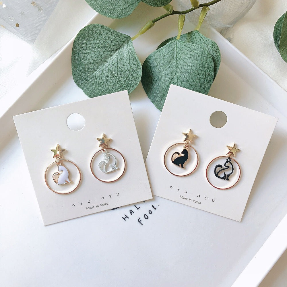 Earrings Alloy Simple Cartoon Asymmetric Black and White Hollow Rabbit MoN008