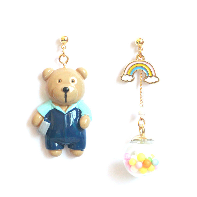 Alloy Bear Rainbow Glass Ball Earrings MIC-FanQ006