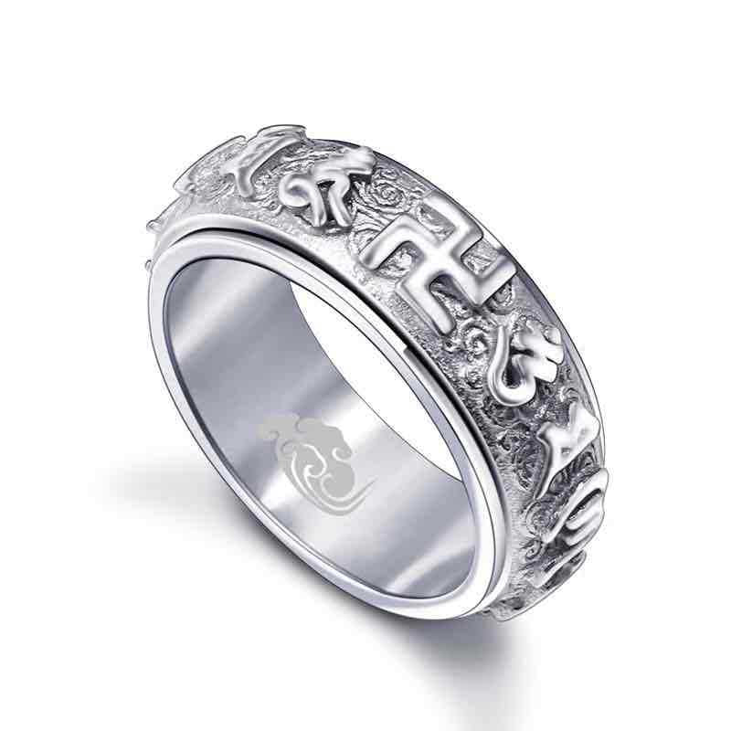 Rings Stainless Steel Vintage Heart Mantra Six Word Mantra Turning RongC001