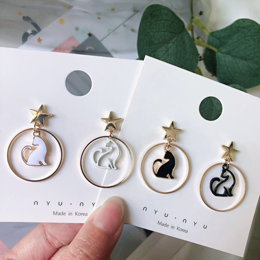 Earrings Alloy Simple Cartoon Asymmetric Black and White Hollow Rabbit MoN008