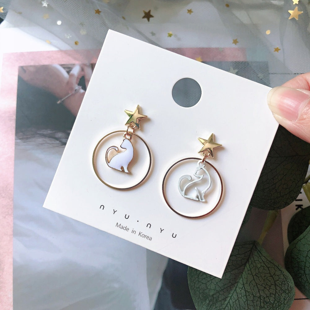 Earrings Alloy Simple Cartoon Asymmetric Black and White Hollow Rabbit MoN008