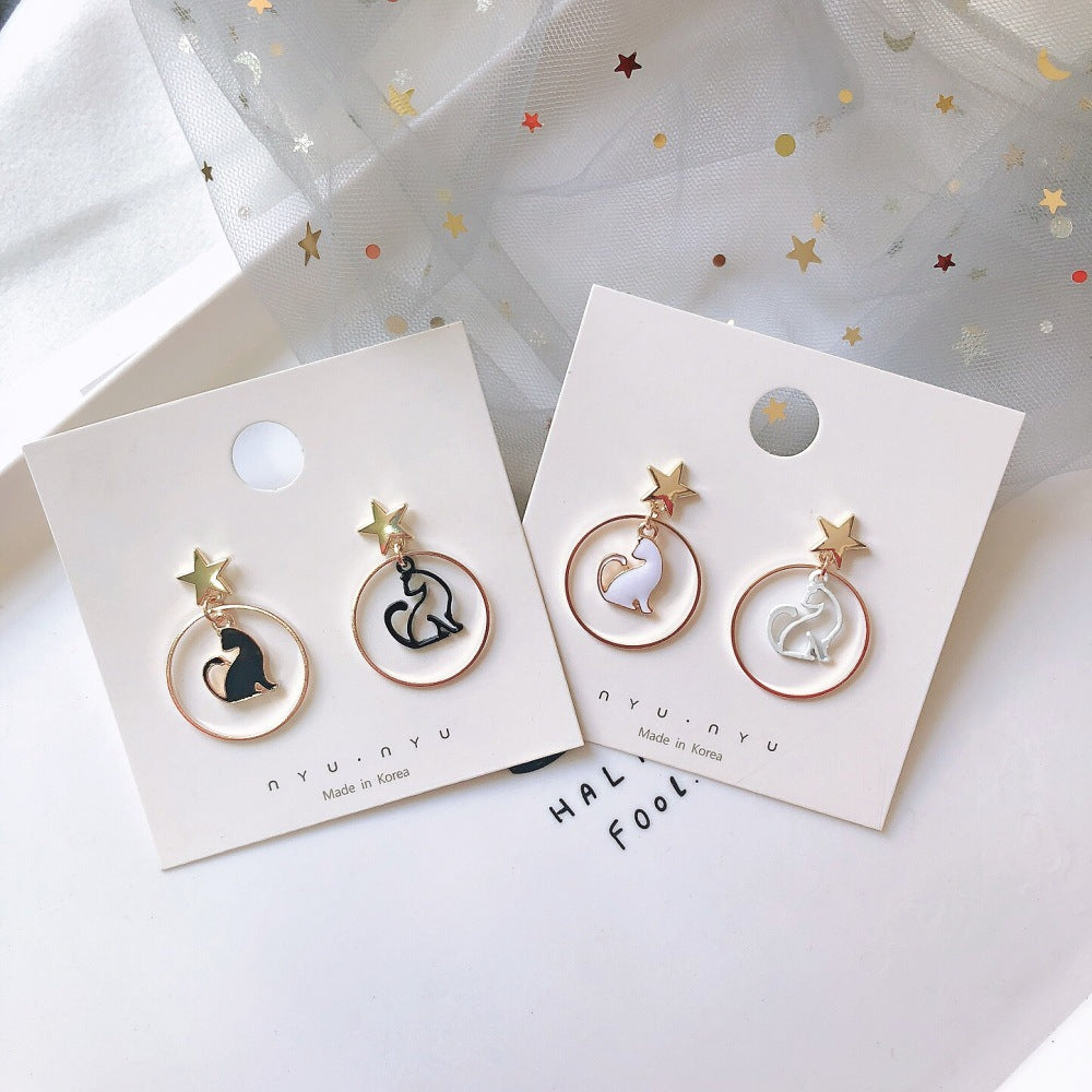 Earrings Alloy Simple Cartoon Asymmetric Black and White Hollow Rabbit MoN008