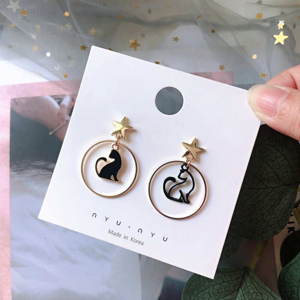 Earrings Alloy Simple Cartoon Asymmetric Black and White Hollow Rabbit MoN008