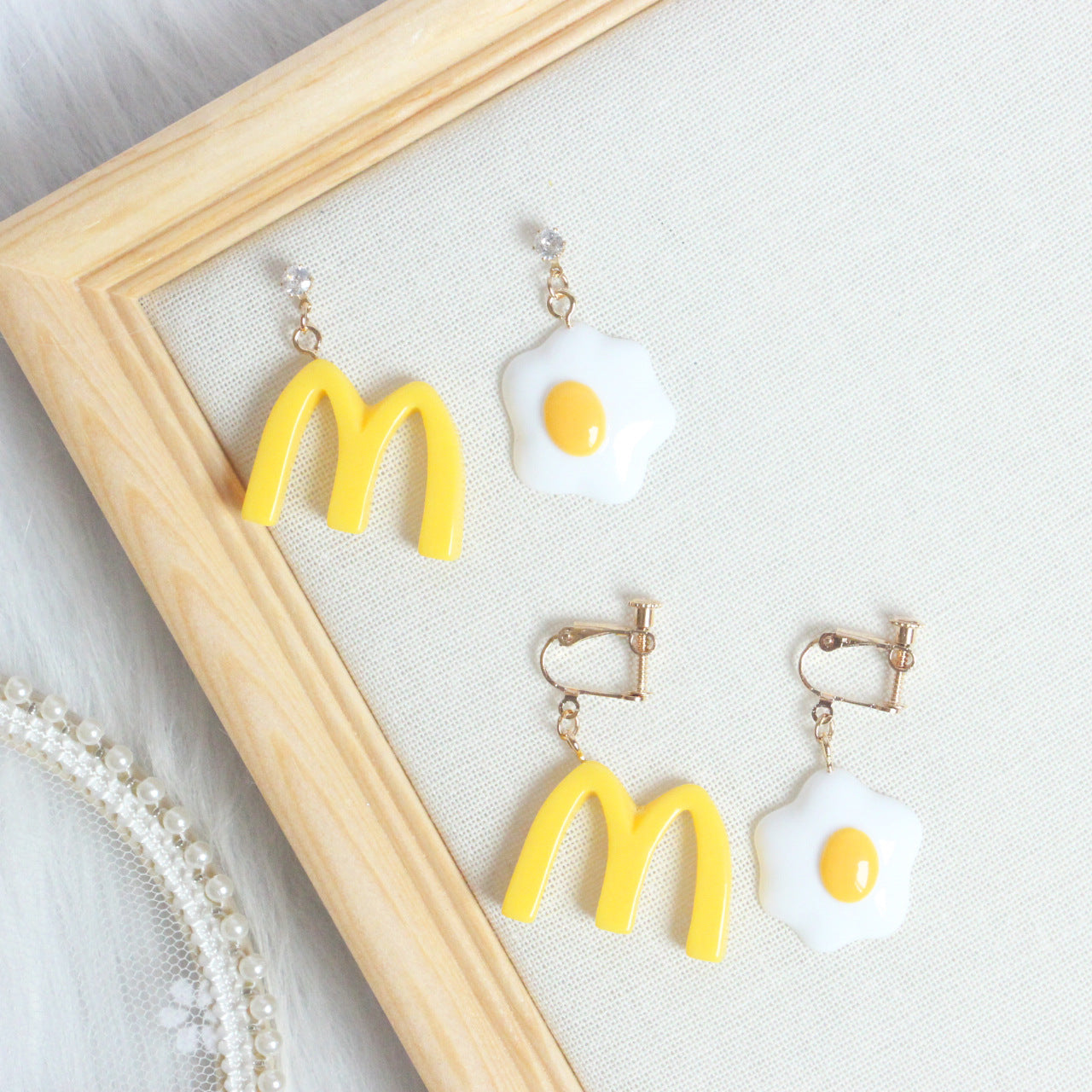 Alloy Fried Egg Letter Zircon Earrings MIC-FanQ007