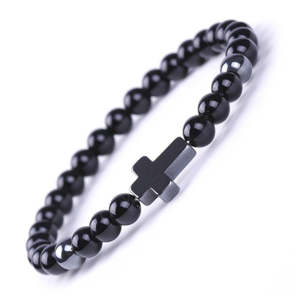 Alloy Black Magnet Cross Shoushan Stone Bracelet MIC-XiuH019