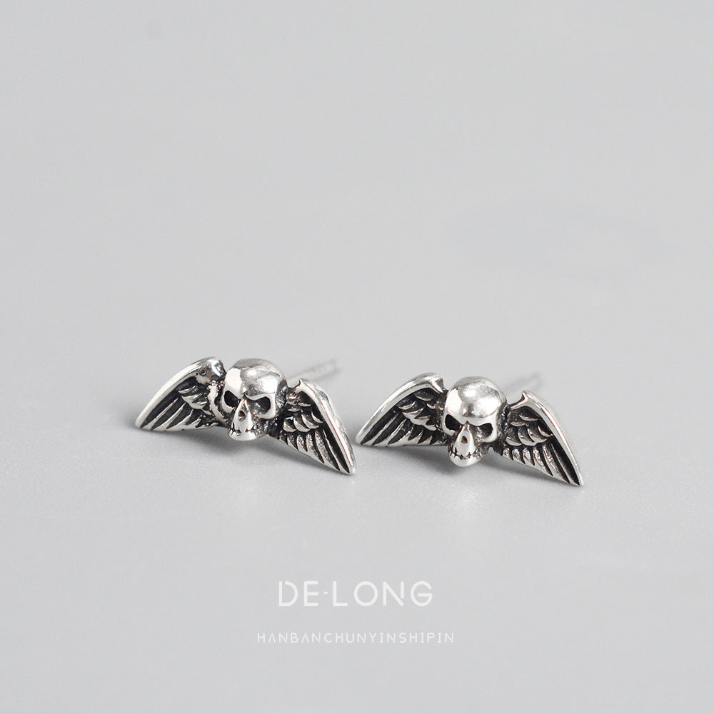 S925 Sterling silver wing skull earrings MIC-DeL003