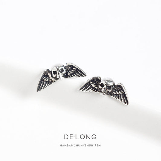 S925 Sterling silver wing skull earrings MIC-DeL003