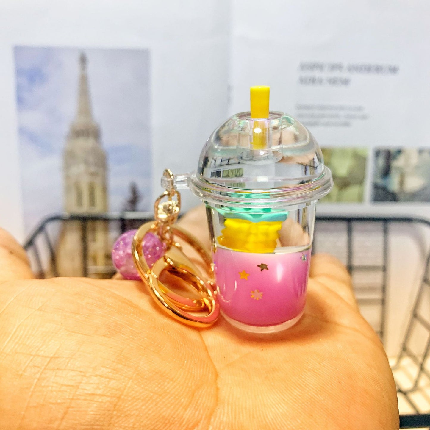 Keychain Acrylic Fruit Floating Quicksand Bottle MOQ≥2 DMF028