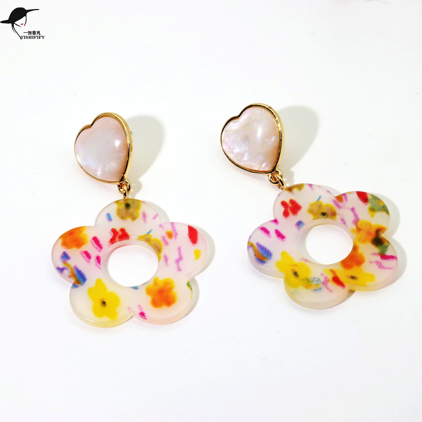 Acrylic Peach Heart Flower Earrings MIC-FeiF005