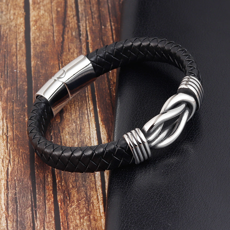 Bracelet Stainless Steel Hand Textile Cow Leather OuSD009