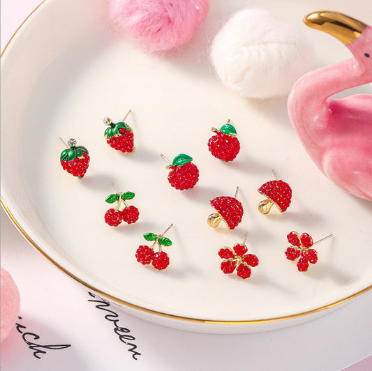 Alloy Red Cherry Strawberry Earrings MIC-HanC008