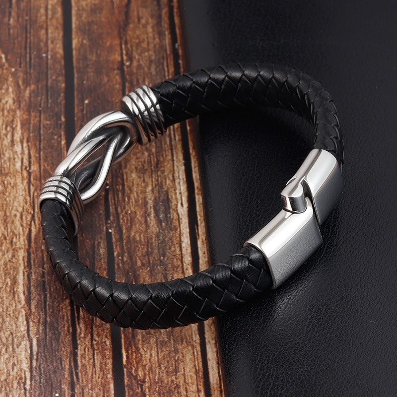 Bracelet Stainless Steel Hand Textile Cow Leather OuSD009