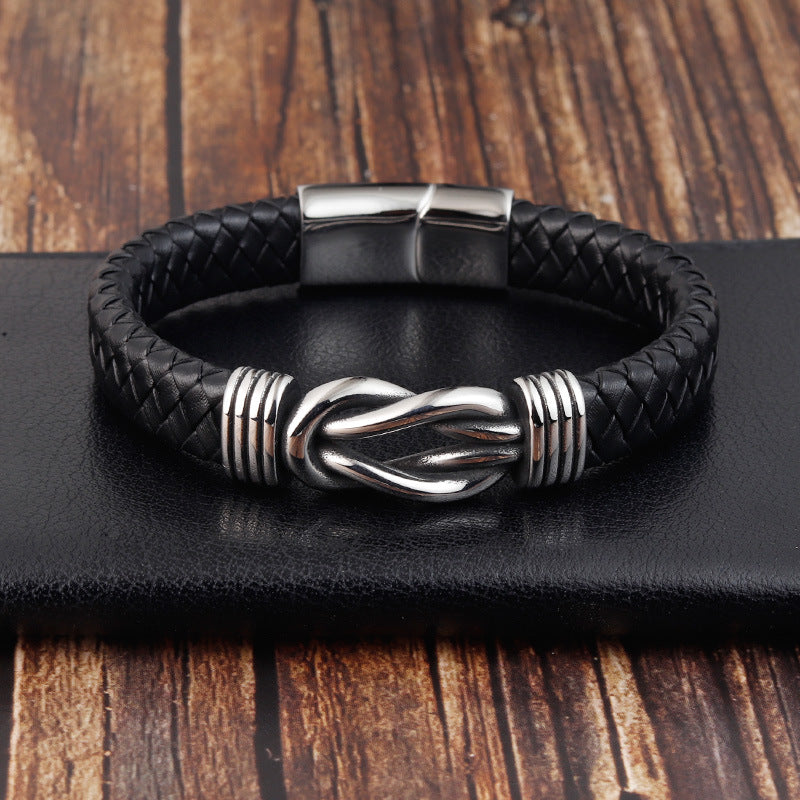 Bracelet Stainless Steel Hand Textile Cow Leather OuSD009