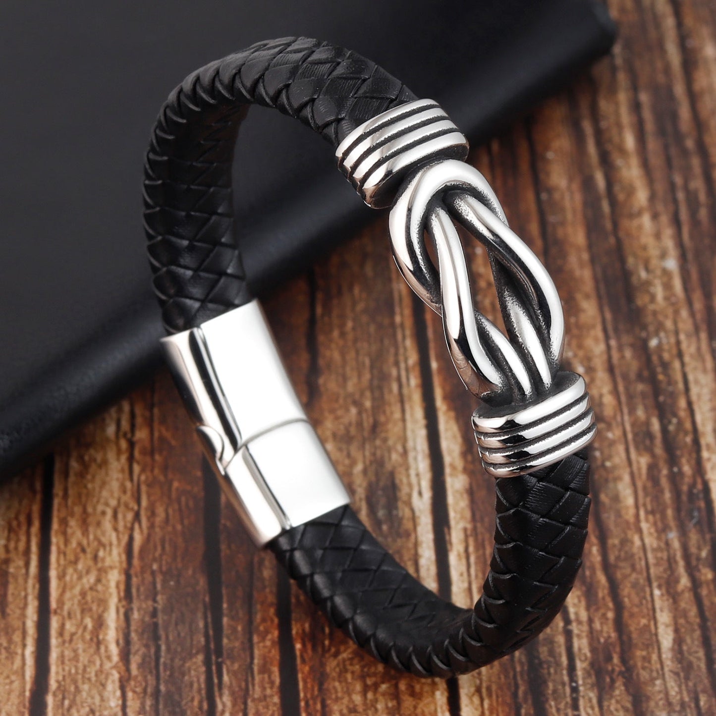 Bracelet Stainless Steel Hand Textile Cow Leather OuSD009