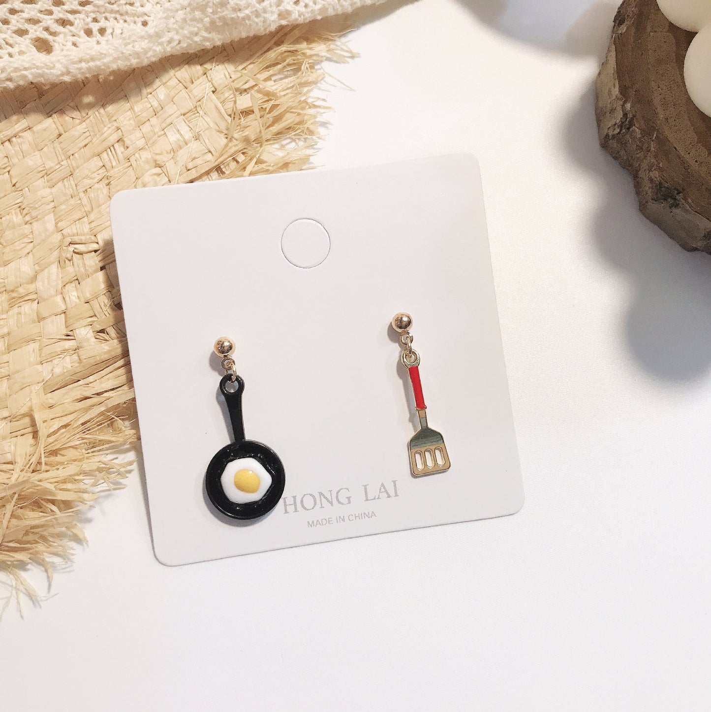 Resin pan poached egg earrings MYA-YiJ018