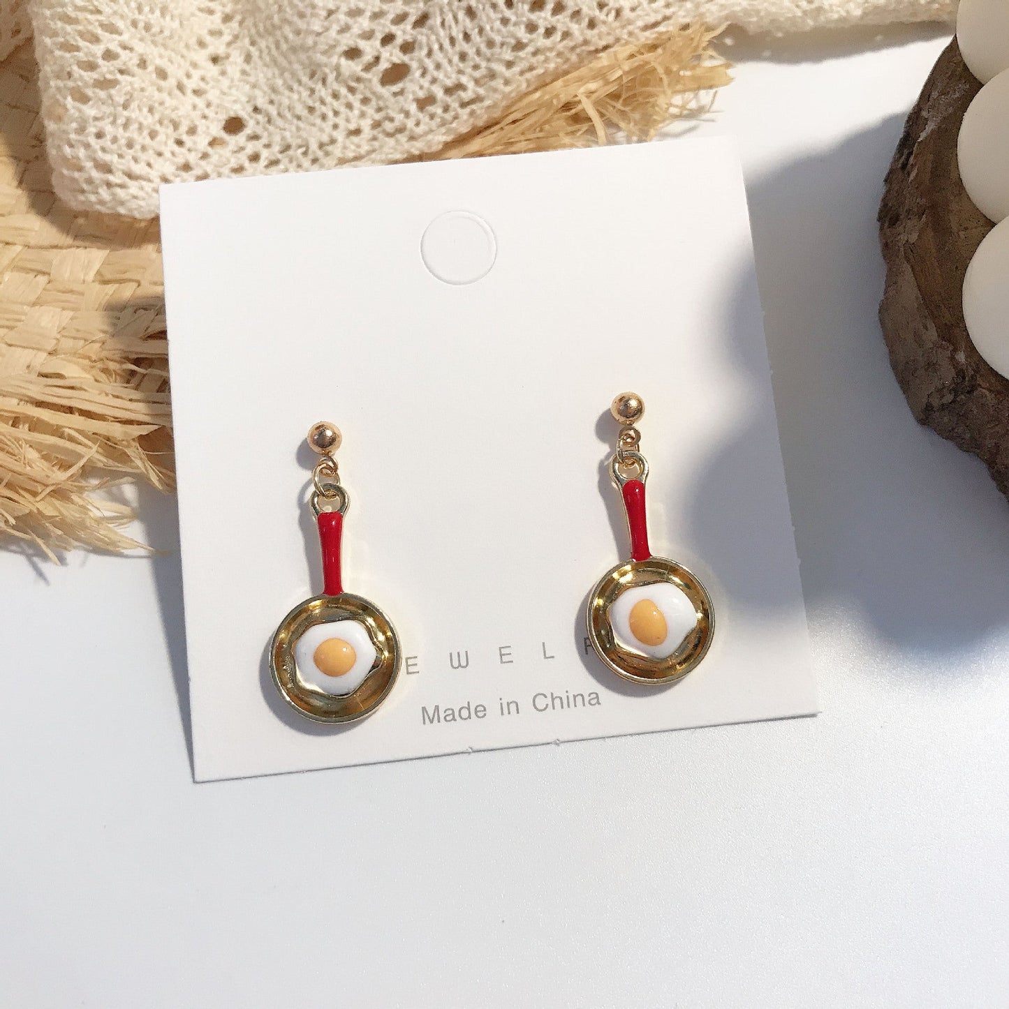 Resin pan poached egg earrings MYA-YiJ018